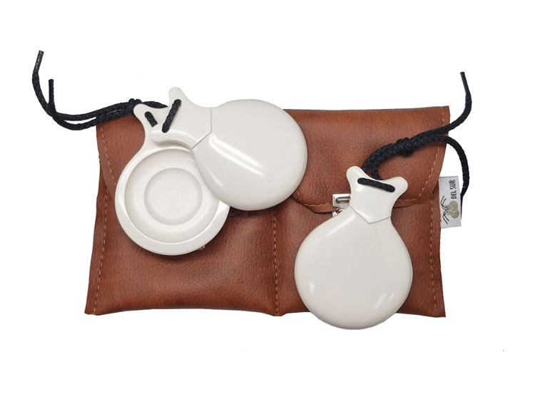 White Professional Fiberglass Castanets with V-Shaped Ears with Double Soundbox by Castañuelas del Sur